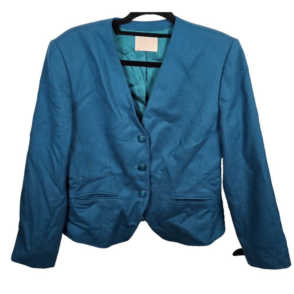 VTG Pendleton Women's 12 100% Pure Virgin Wool Lined 3 Button Blue Blazer USA